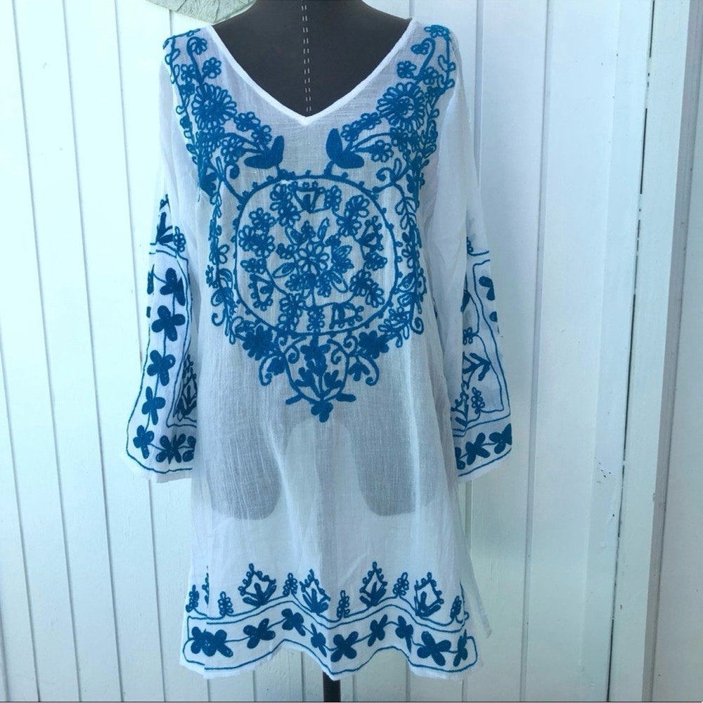 Beach by Exist swimsuit coverup pool beach white cotton floral embroidery